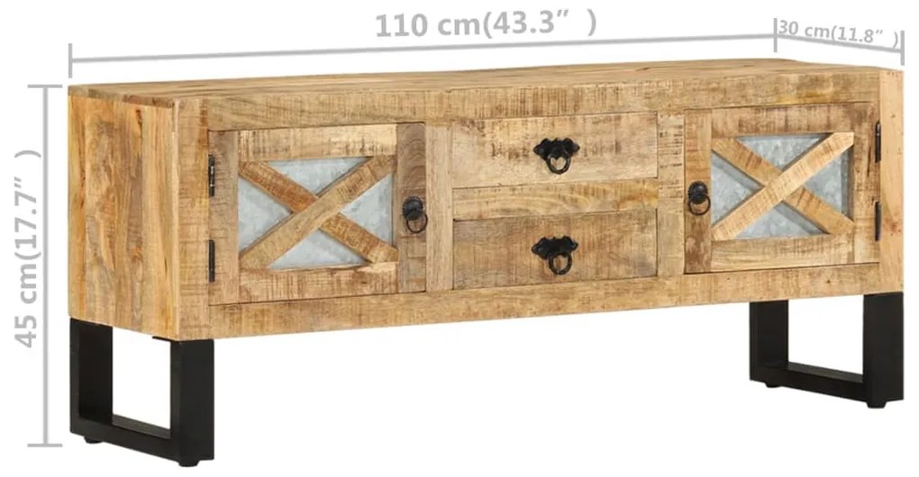 Móvel de TV 110x30x45 cm madeira de mangueira áspera