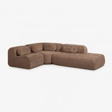 Sofá Modular De Canto Em 3 Peças Com Chaise Longue Direito Em Chenille Embalado A Vácuo Mérida Chenille Castanho Caramelo - Sklum