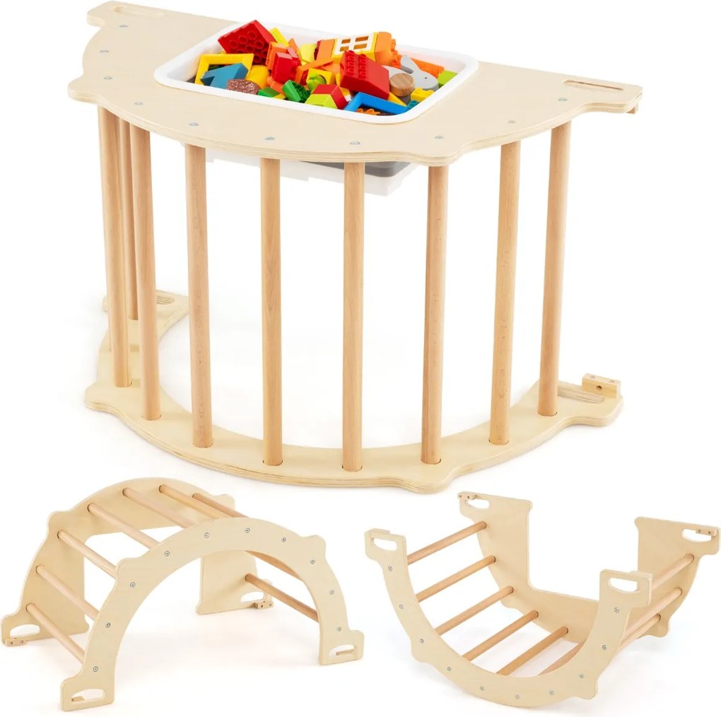 Estrutura multifuncional de escalada para crianças maiores de 3 anos 80 x 47 x 41 cm Natural