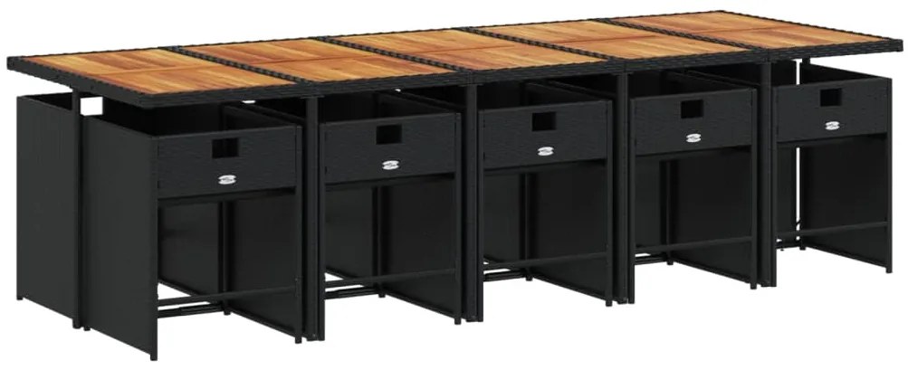 11 pcs conjunto de jantar p/ jardim c/ almofadões vime PE preto