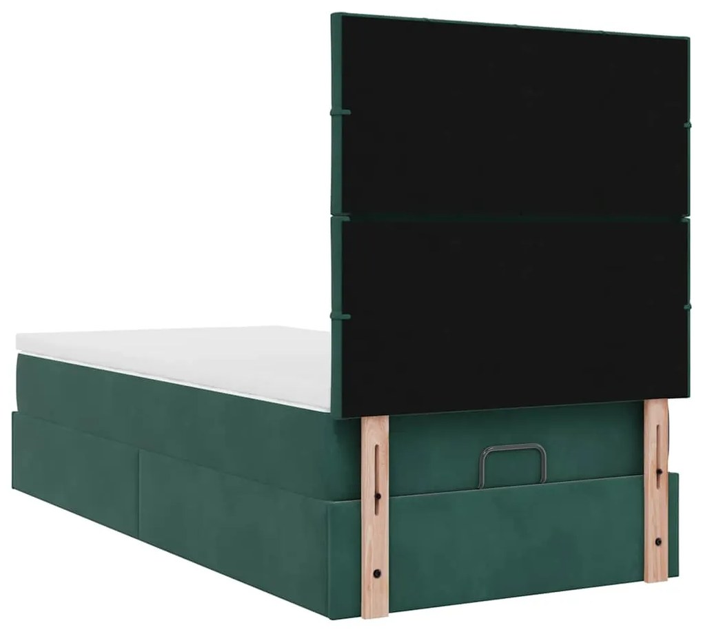 Estrutura de cama otomana vidaXL com colchões verde escuro Veludo