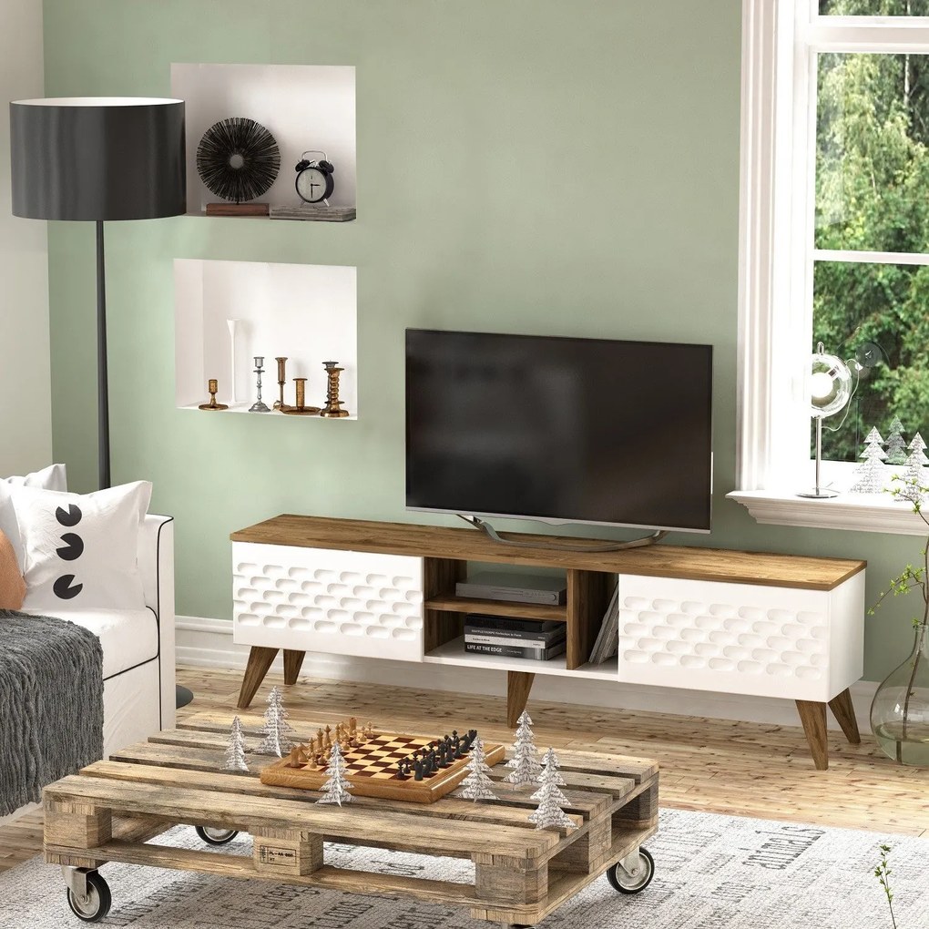 Móvel TV Egg – Branco Nogueira – 180 cm x 53 cm x 35 cm