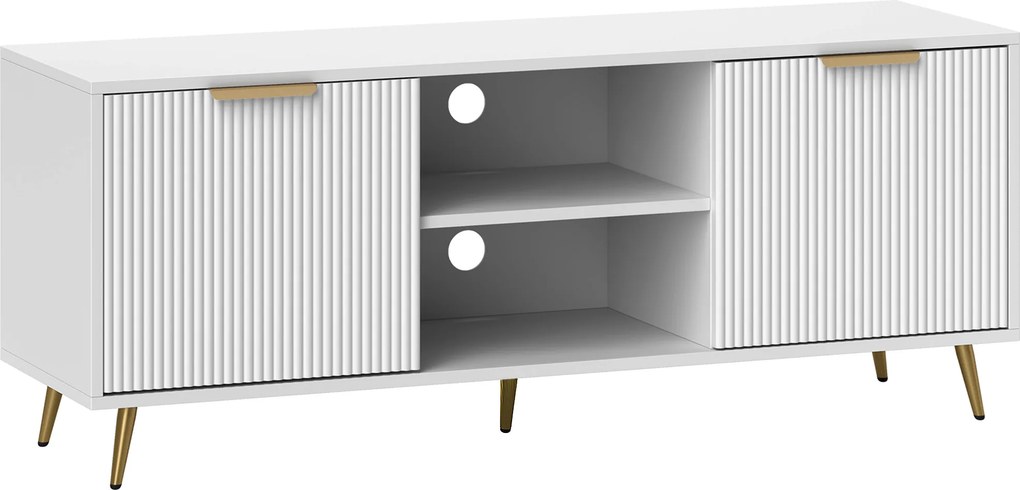 HOMCOM Móvel de TV Moderno Móvel de TV para Sala de Estar com 2 Compartimentos Abertos  para Televisores de 55 Polegadas 120x35x48 cm Branco | Aosom Portugal