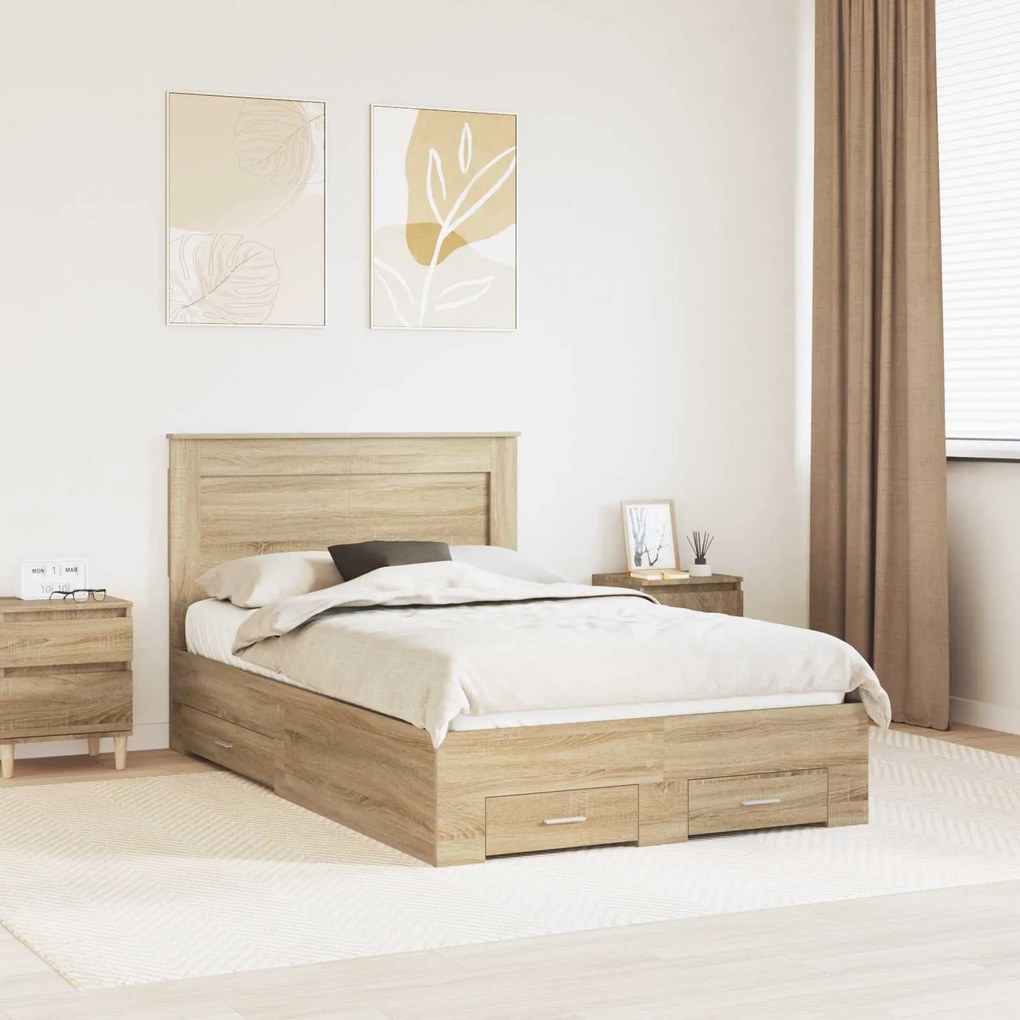 vidaXL Estrutura da Cama com gaveta com cabeceira Madeira processada