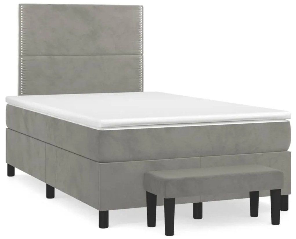 vidaXL Cama boxspring com colchão 120x190 cm veludo cinzento-claro
