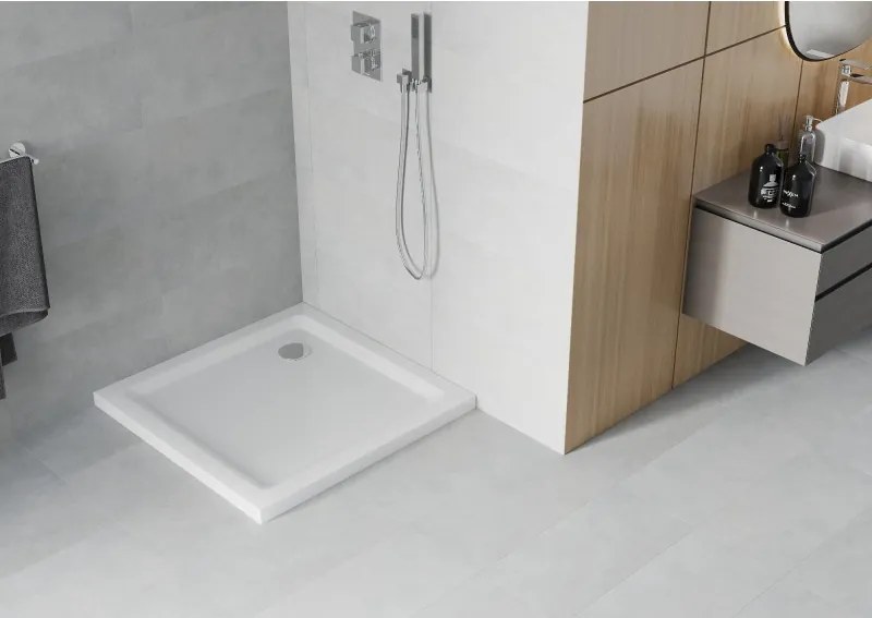 Mexen Flat base de duche quadrada slim 90 x 90 cm, branca, sifão cromado - 40109090