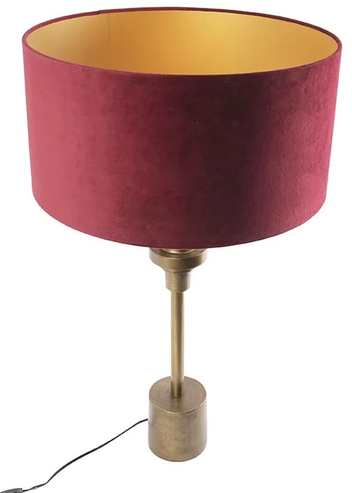 Candeeiro de mesa Art Deco bronze com abajur de veludo vermelho 50 cm - Diverso Art Deco
