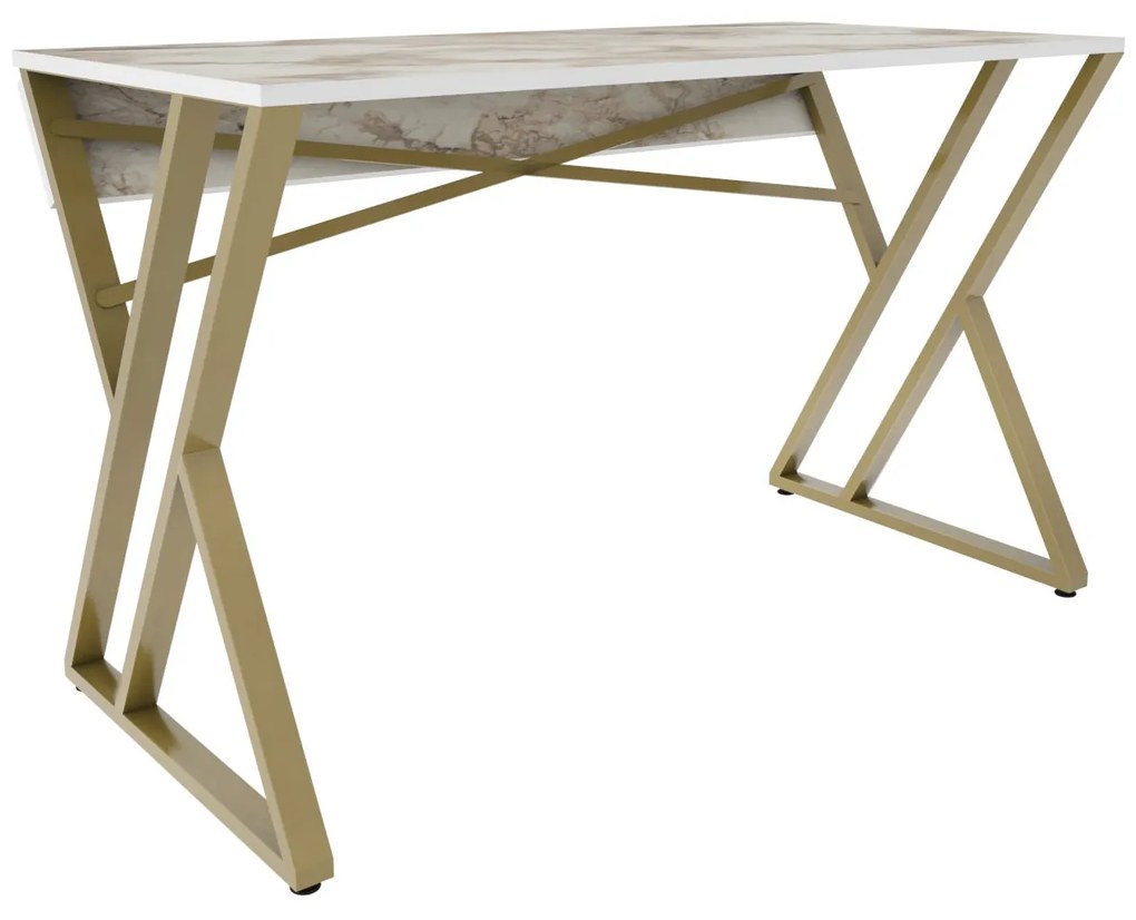 Secretária Gyza – Branco/Dourado – 120x60x75 cm