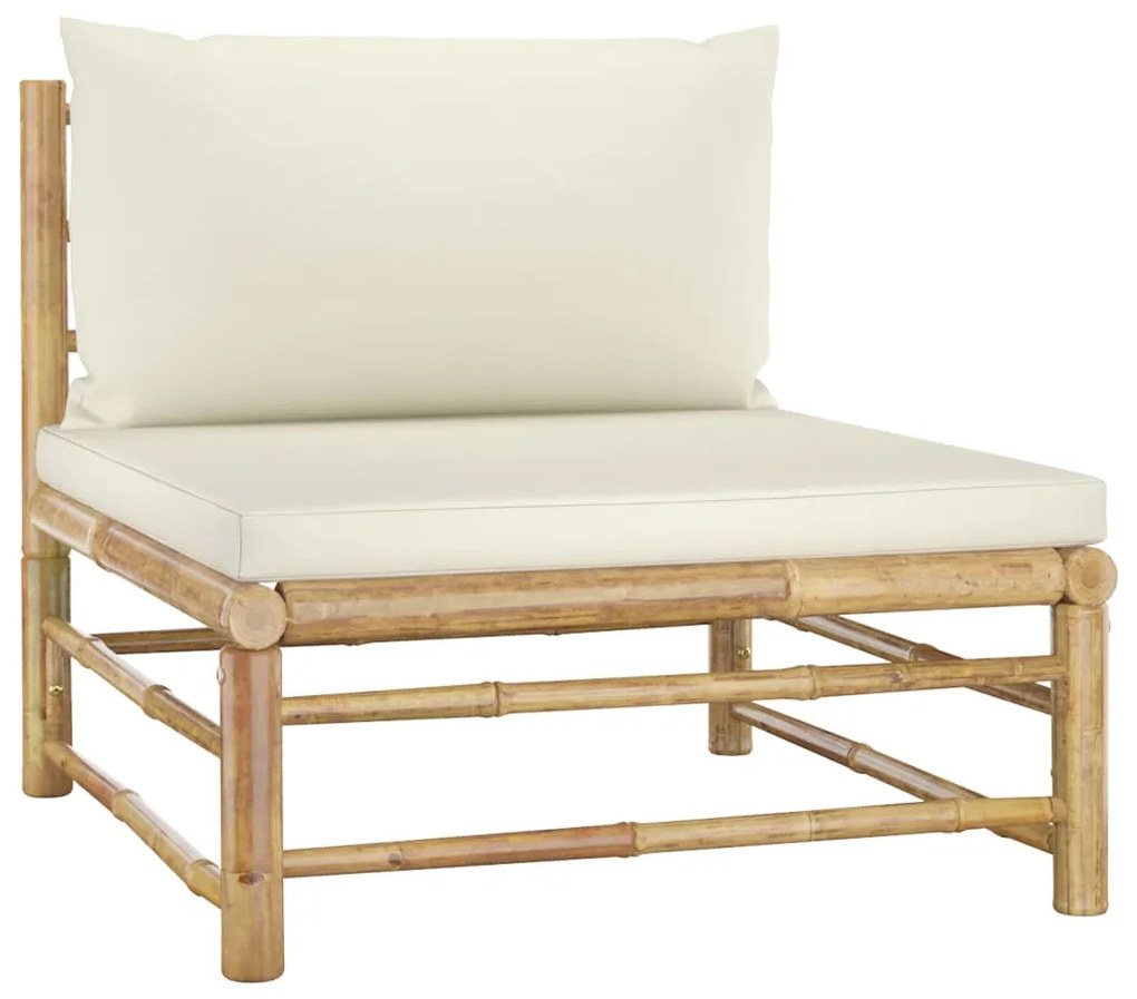 10 pcs conj. lounge jardim em bambu c/ almofadões branco nata