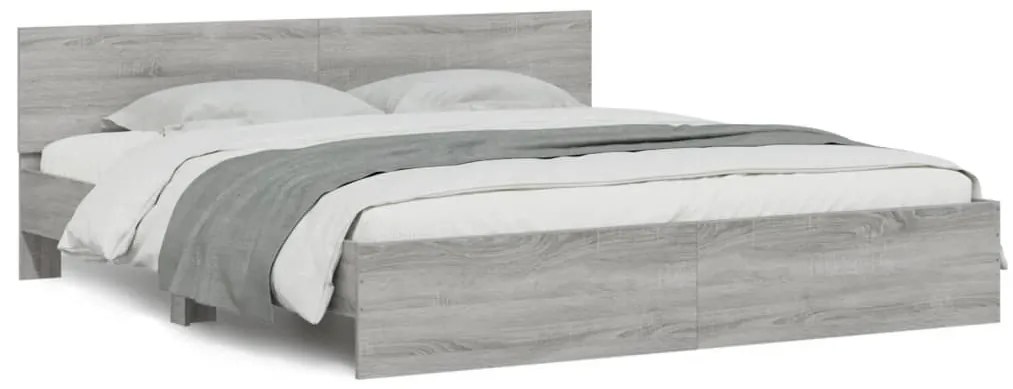 Estrutura cama c/ cabeceira/luzes LED 180x200cm cinzento sonoma