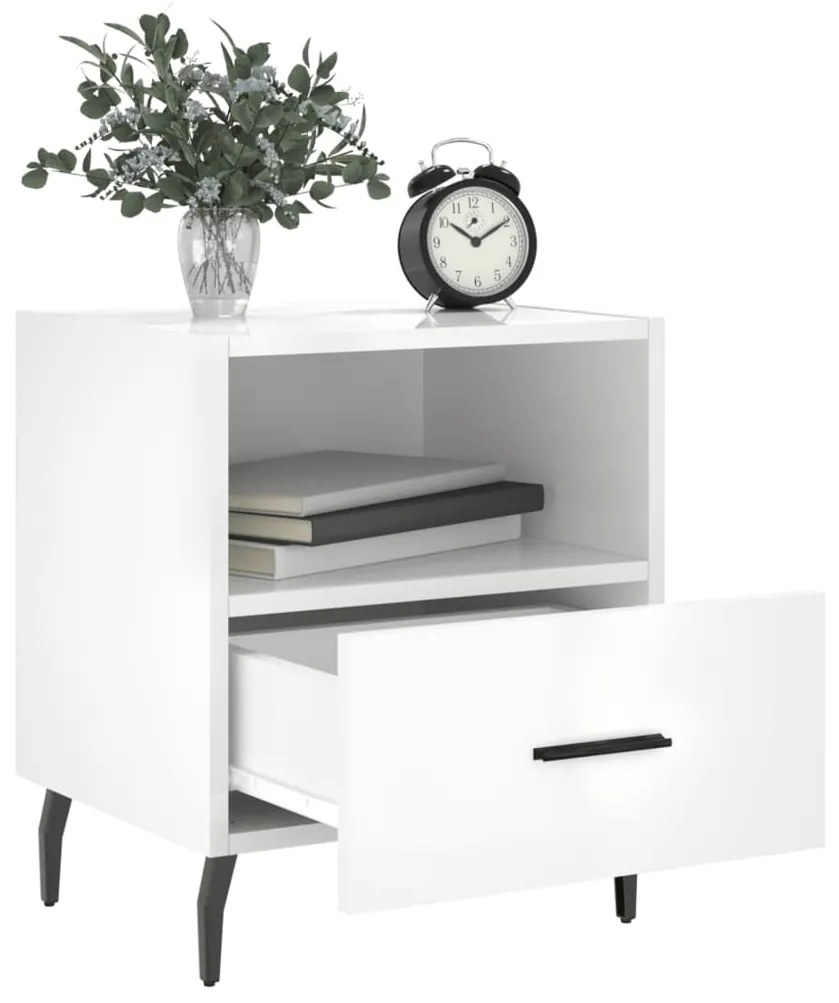 Mesas de cabeceira 2pcs derivados de madeira branco brilhante