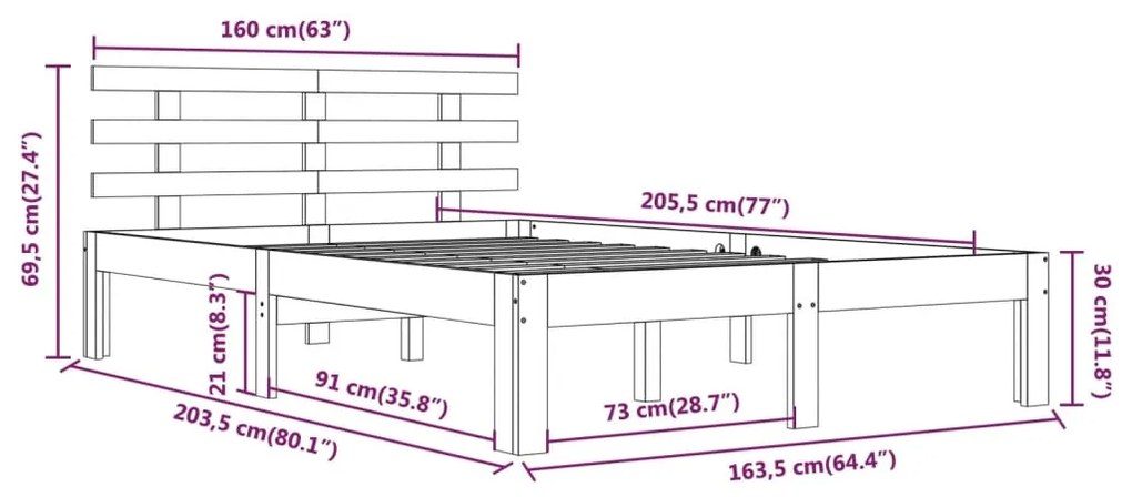 Estrutura de cama 160x200 cm madeira maciça branco