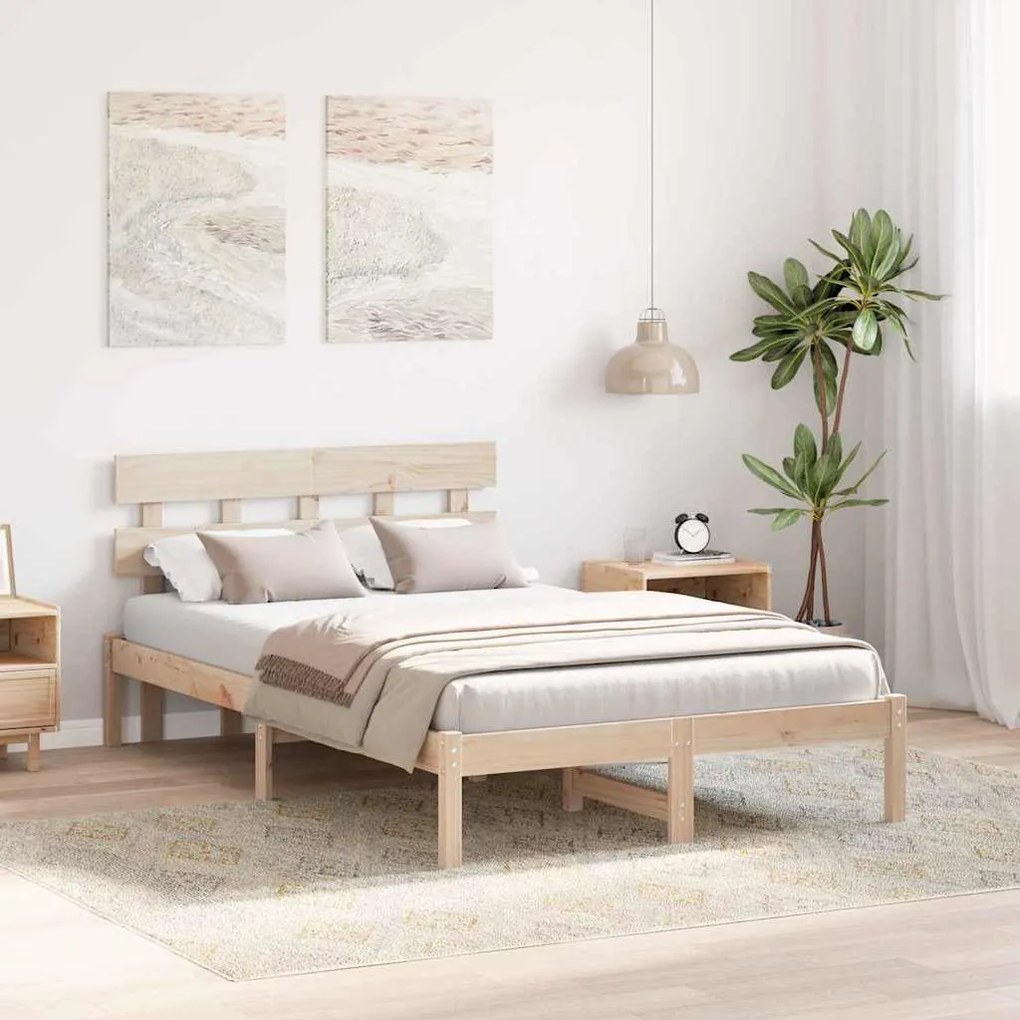 Estrado de Cama com Cabeceira 120x200 cm Madeira de Pinho Maciça