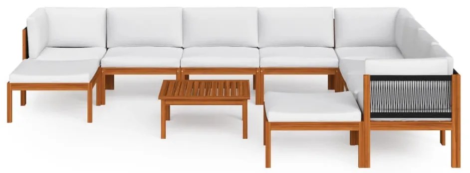 11 pcs conjunto lounge jardim c/ almofadões acácia maciça creme