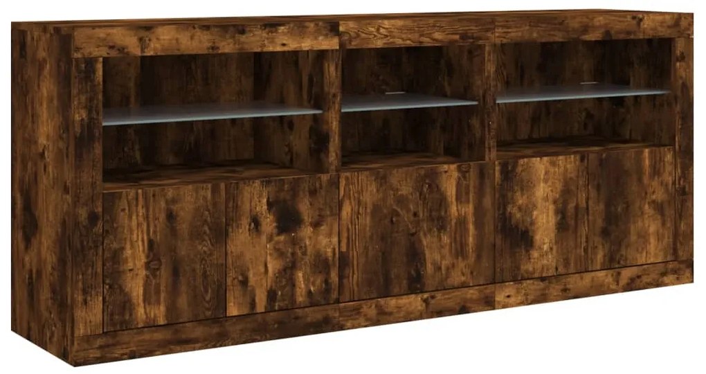 Aparador com luzes LED 162x37x67 cm carvalho fumado