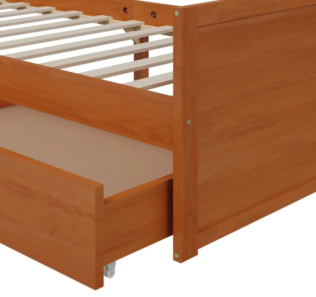 Estrutura cama c/ gavetas 90x200 cm pinho maciço castanho mel