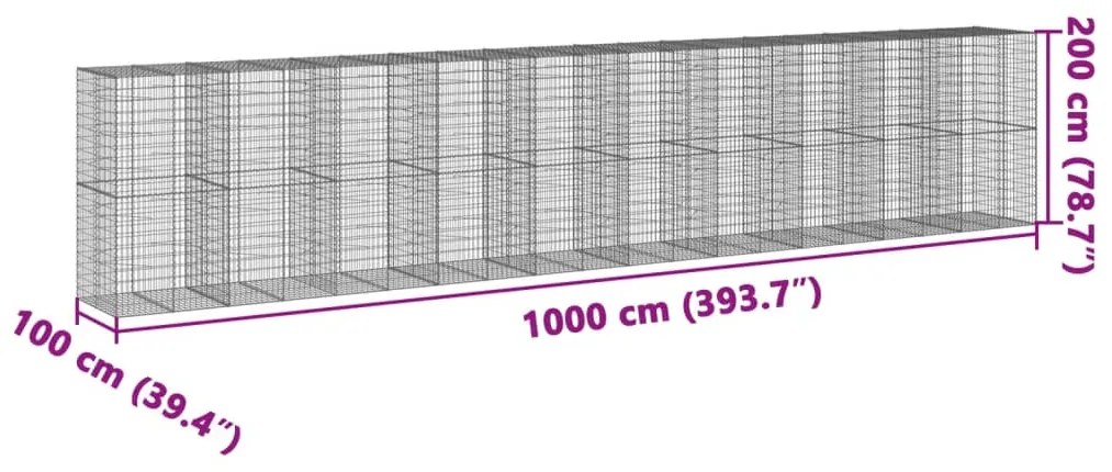 Cesto gabião com cobertura 1000x100x200 cm ferro galvanizado