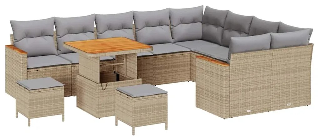 Conjunto de Sofá de Jardim vidaXL 12 Peças com Almofadas Bege Vime PE