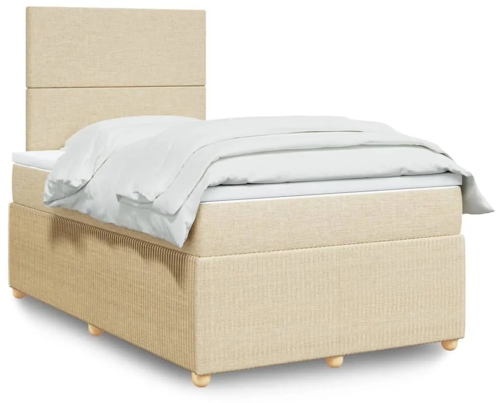 Cama boxspring com colchão 120x190 cm tecido cor creme