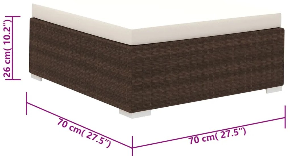 6 pcs conjunto lounge jardim c/ almofadões vime PE castanho