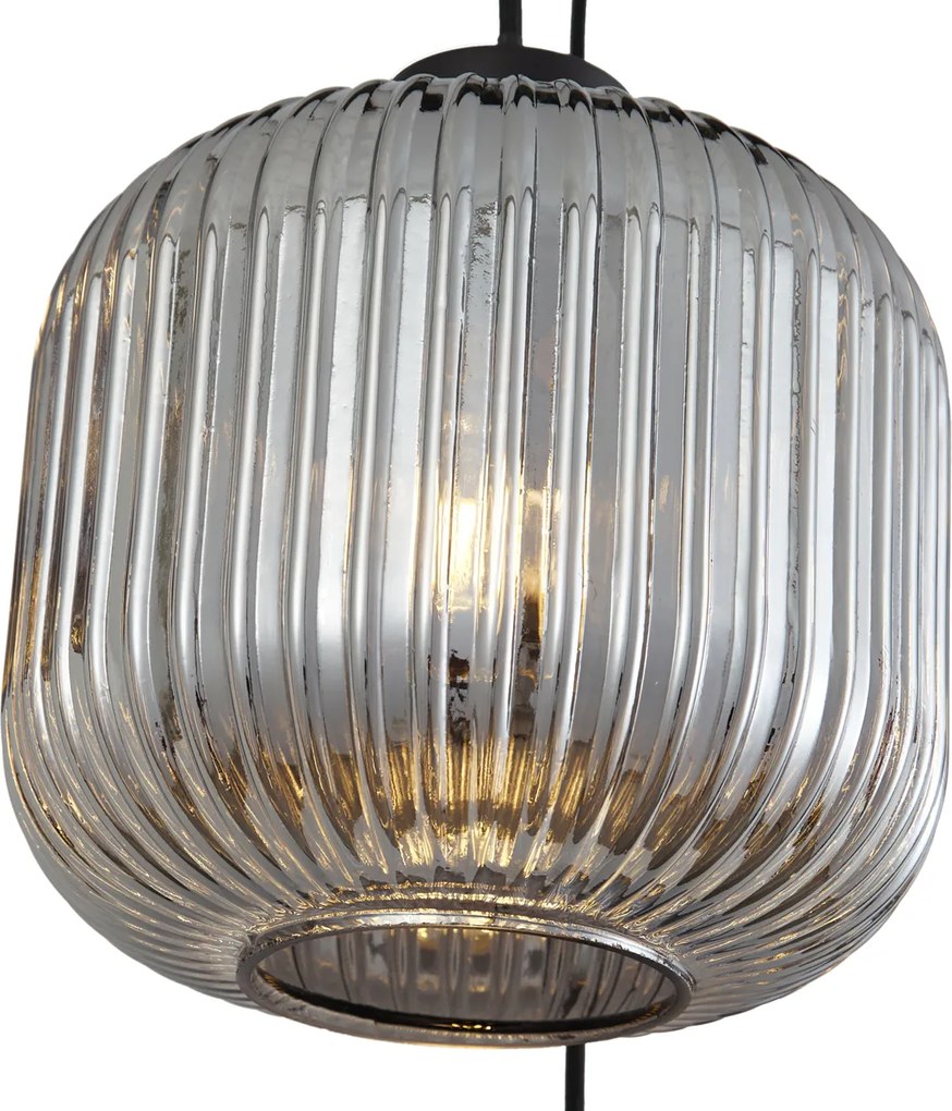 Candeeiro suspenso inteligente preto com vidro fumado 6 luzes incluindo WiFi A60 - Ana