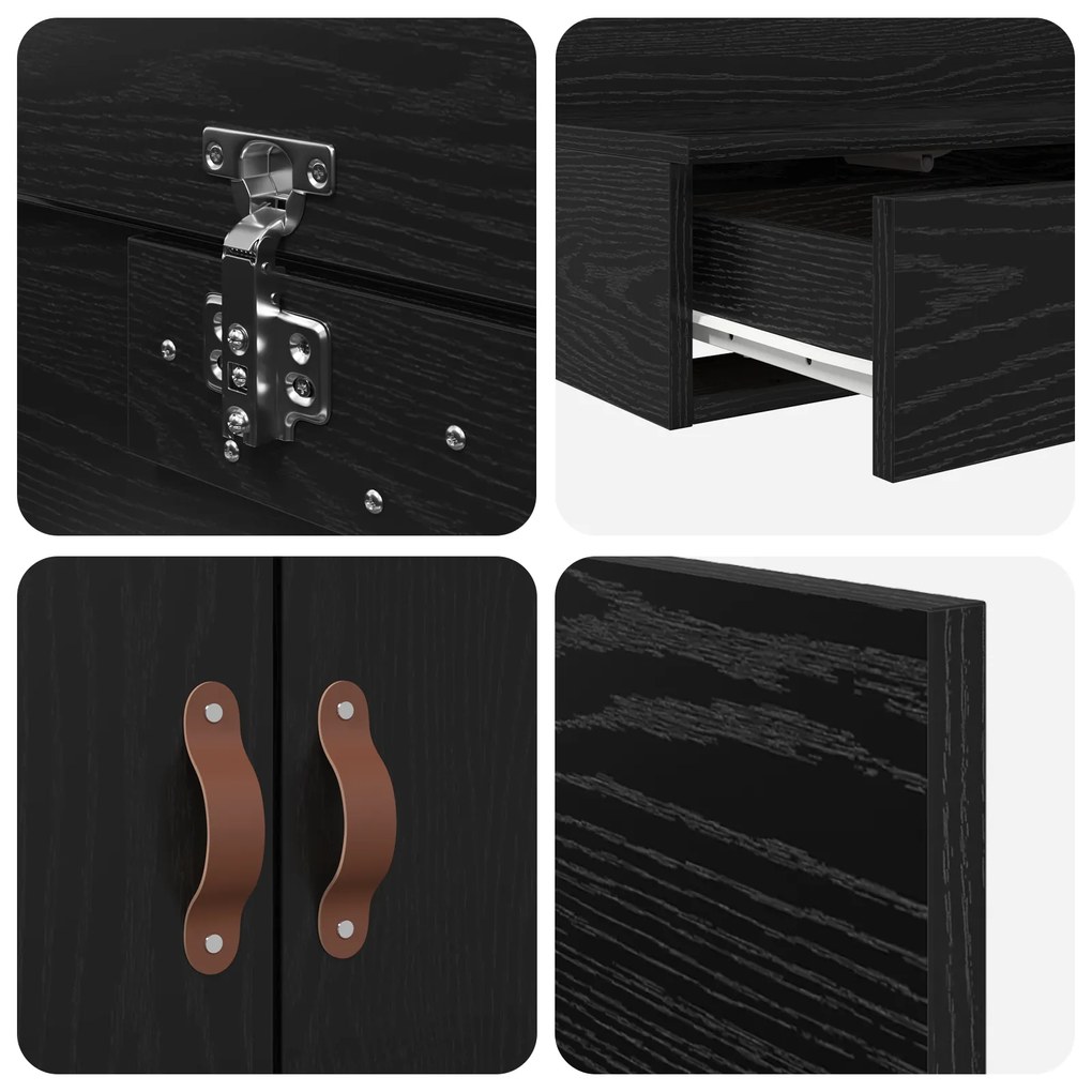 Estrutura de Cama Armazenamento Carvalho Preto 180x200 cm