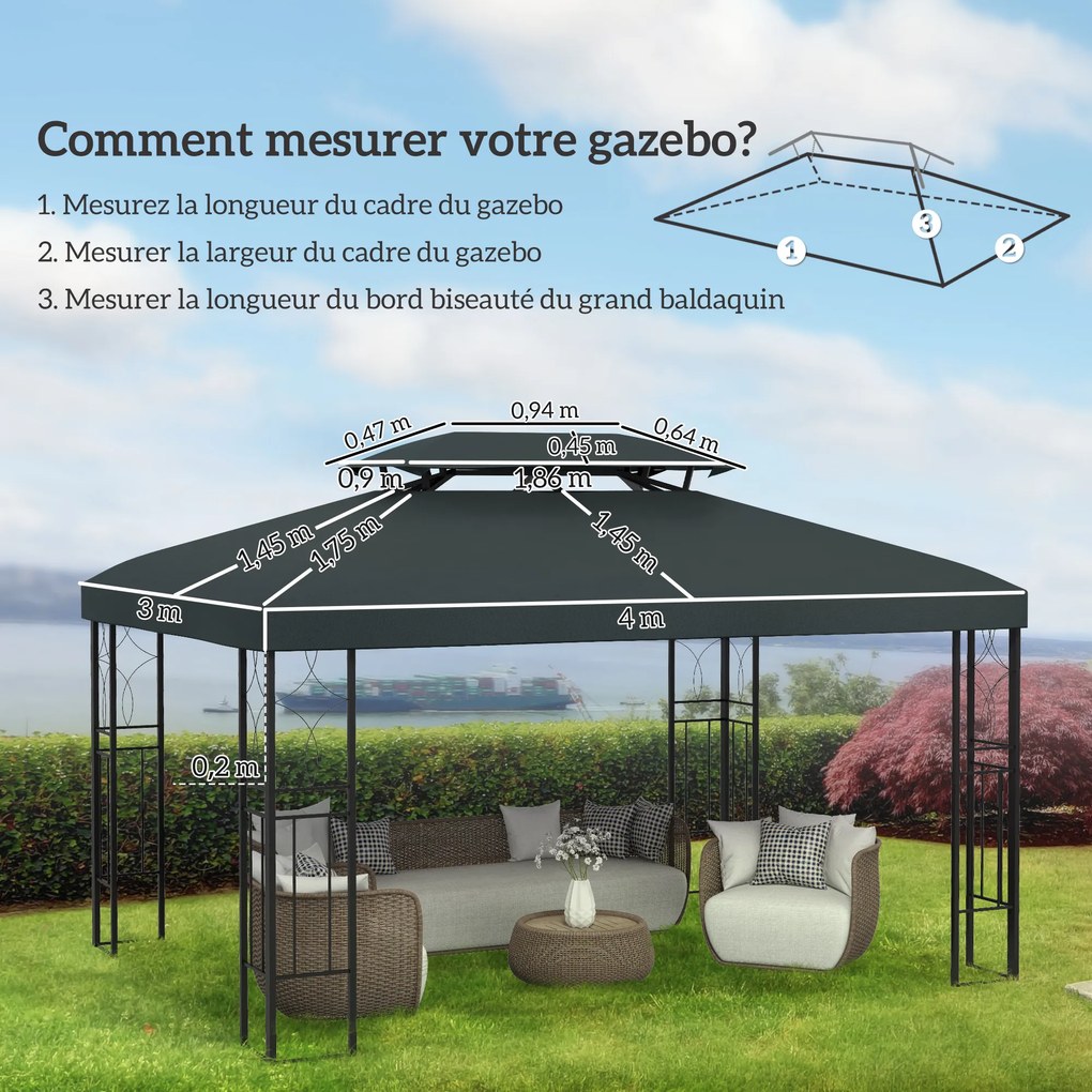 Tela de substituição para toldo de tenda, 3 x 4 (ESTRUTURA NÃO INCLUIDA) m, em poliéster de alta densidade, 180 g/m², cinzenta