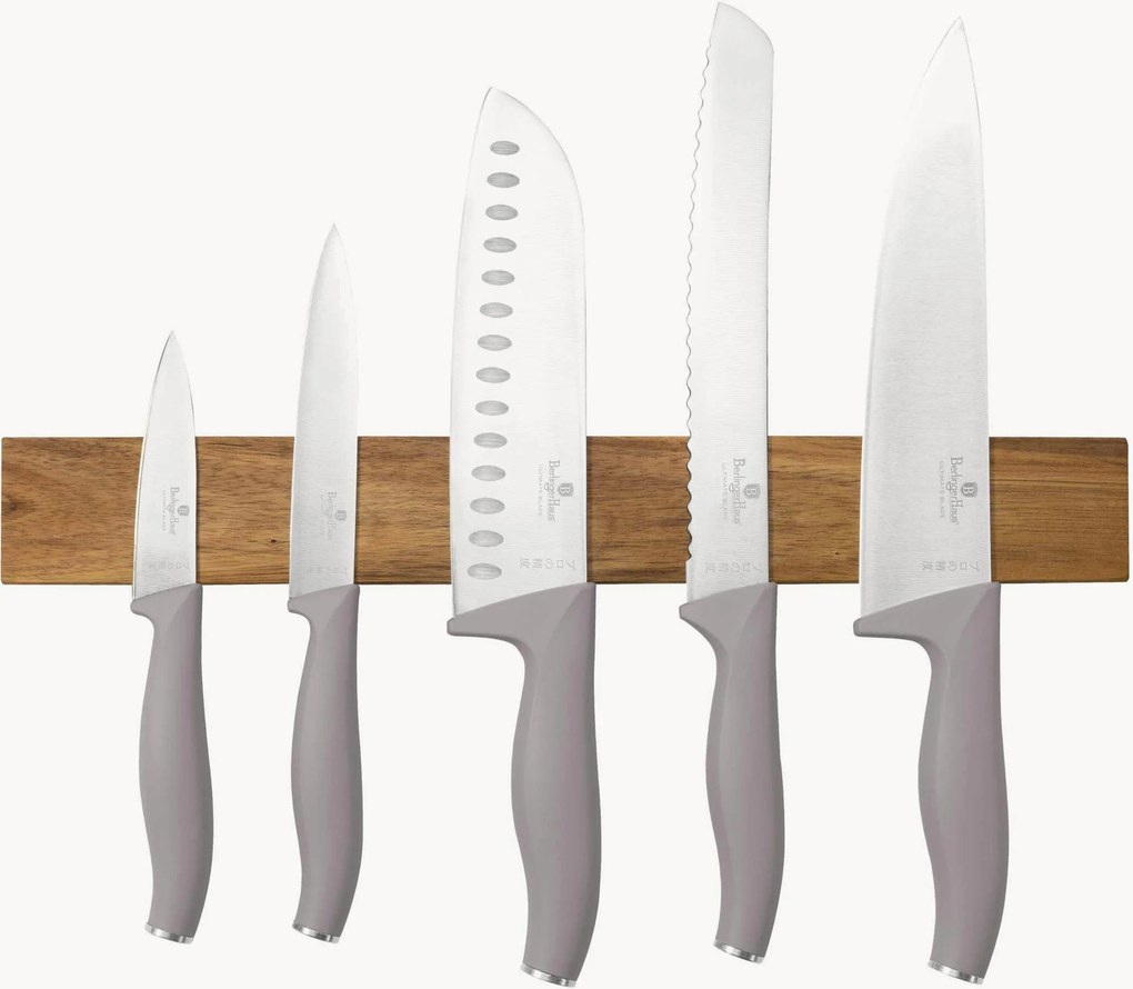 Facas de cozinha com suporte magnético Taupe, conjunto de 6
