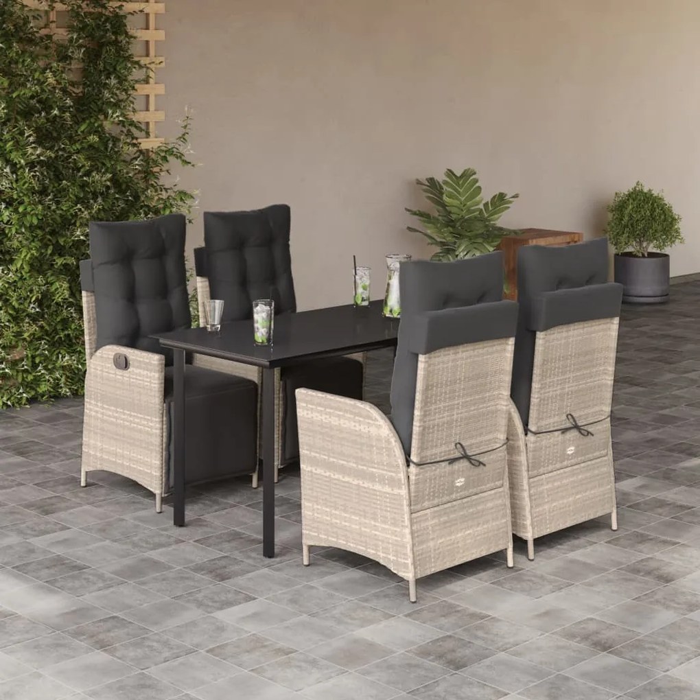 5 pcs conjunto de jantar p/ jardim c/ almofadões cinzento claro