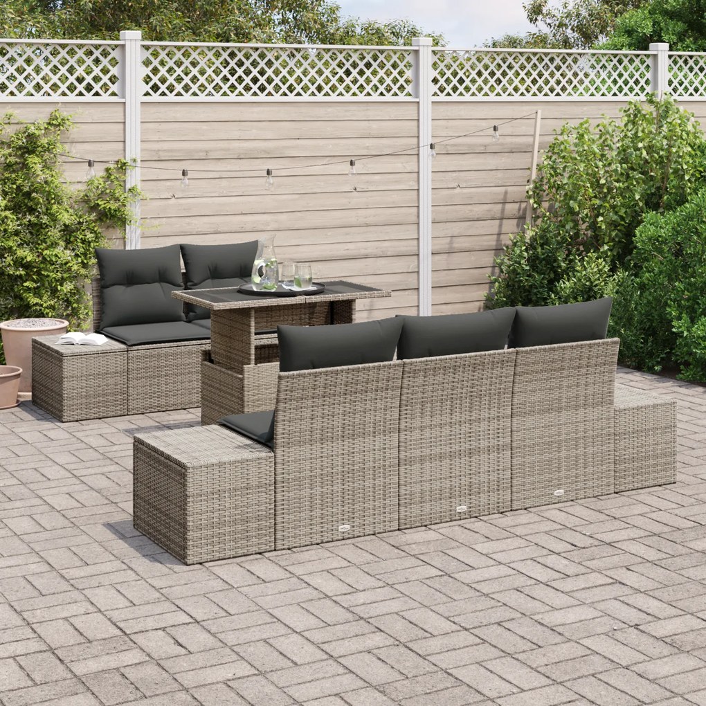 Conjunto de Sofá de Jardim com 6 Peças e Almofadas Cinza em Rattan