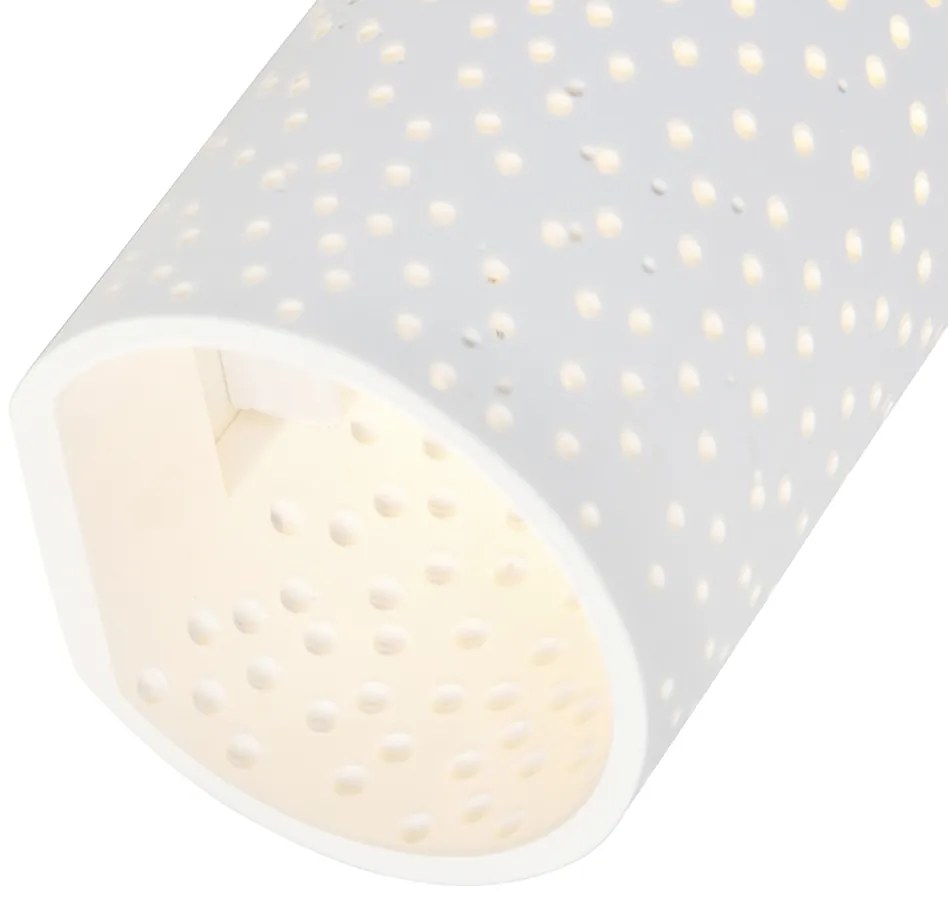 Candeeiro de parede vintage branco em gesso em forma de cilindro - Mahou