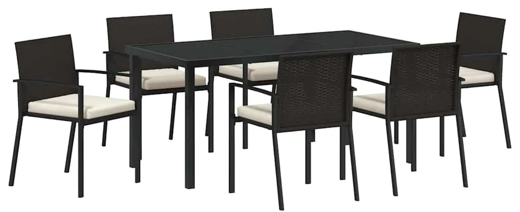 Conjunto de Jantar de Jardim com 7 Peças em Poli Rattan Preto