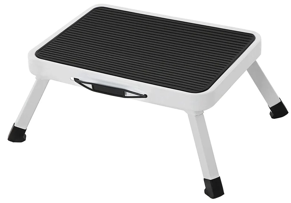 Escada SONGMICS, Banqueta dobrável, Aço, Atende à norma EN 14183, Base de borracha antiderrapante, Para banheiro, Cozinha, Carga até 150 kg, 37,5 x 26,5 x 17,5 cm, Branco GSL01WT
