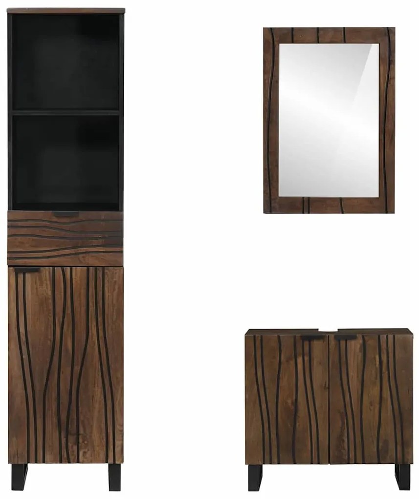Conjunto de Móveis para Banheiro 3 pcs Castanho nozes