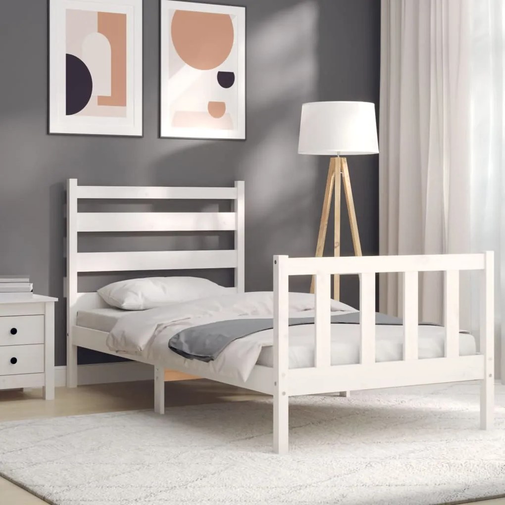 Cama sem colchão 100x200 cm madeira de pinho maciça branco