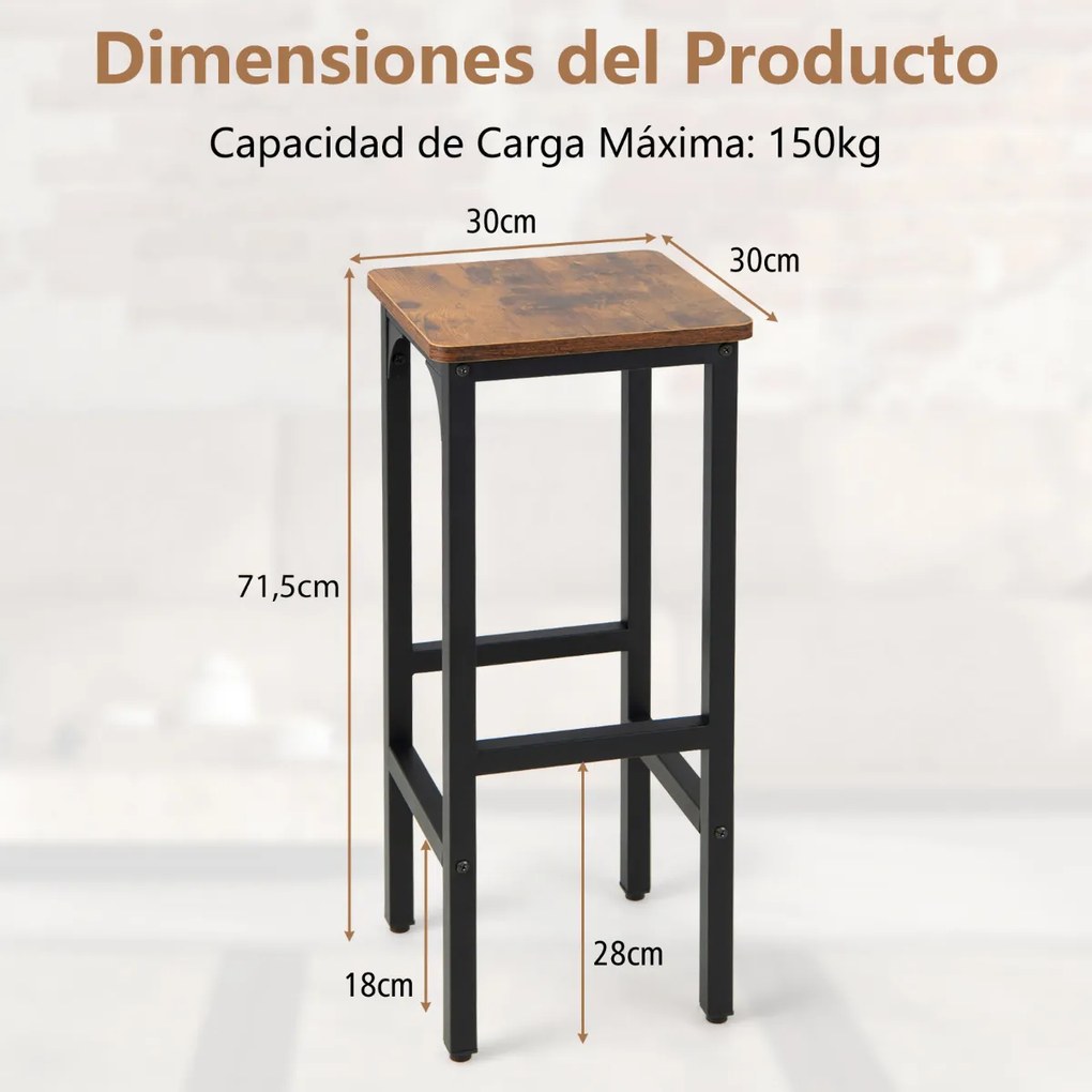Conjunto de 2 bancos de bar com 71,5 cm de altura e estrutura metálica com apoio para os pés para sala de jantar Cozinha Pub Restaurante Castanho