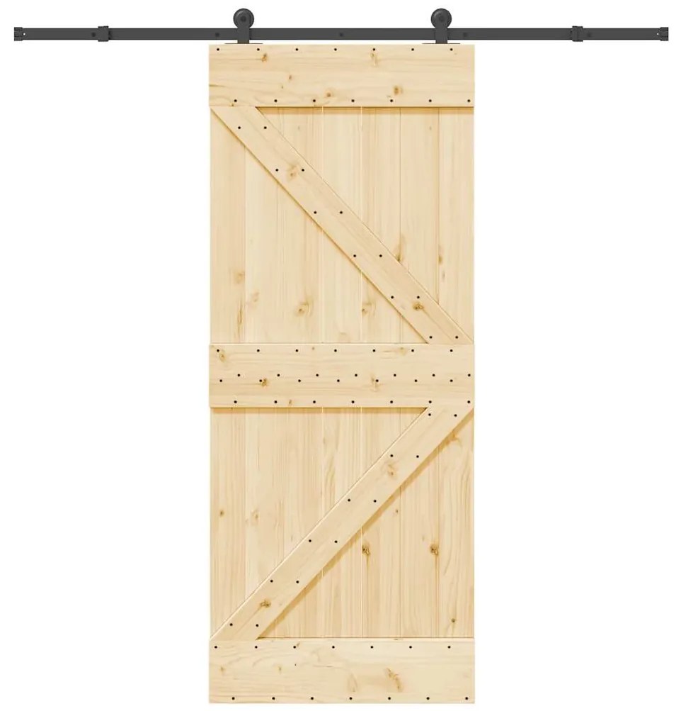 Porta de correr com ferragens 85x210 cm madeira de pinho maciça