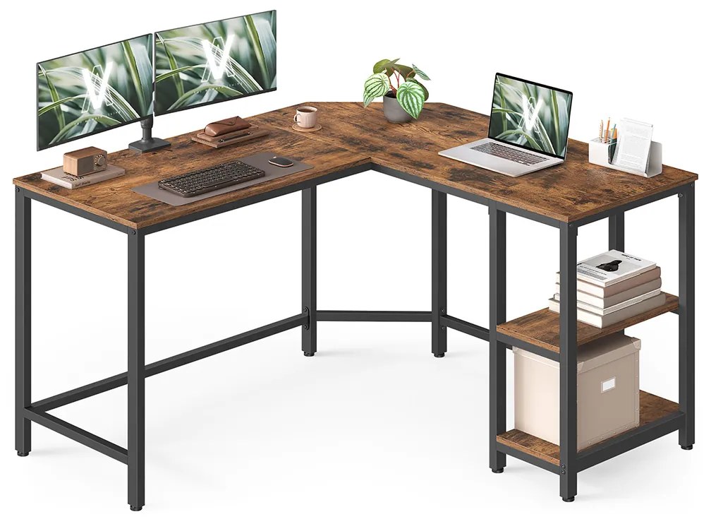Secretária 120 x 130 x 76 cm com 2 prateleiras castanho vintage-preto