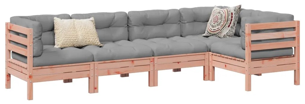 vidaXL 5 pcs conj. sofás jardim c/ almofadões madeira abeto-de-douglas