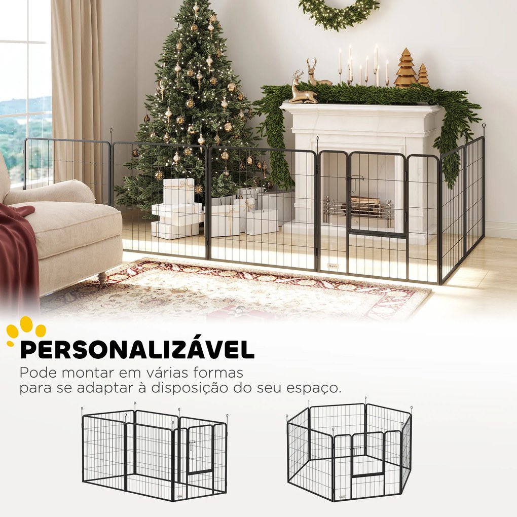 Parque para Cães 6 Painéis de 80 cm de Altura Cercas para Cães de Aço Dobrável com Porta para Interior e Exterior Preto