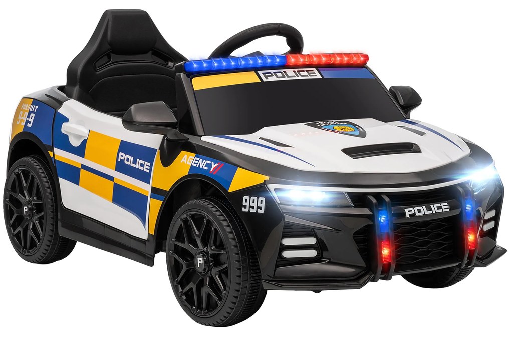 AIYAPLAY Carro Elétrico Infantil Modelo Policial 12V com Comando a Distância 2,4 Luzes Sirene Música USB e Suspensão 96x60x45 cm Multicor | Aosom Portugal
