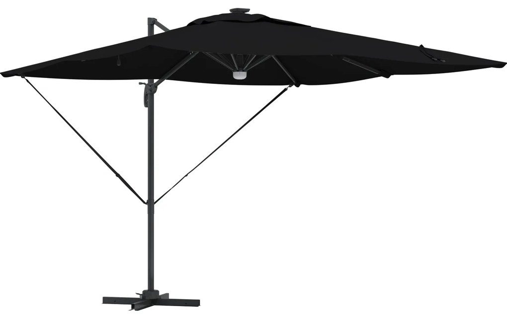 Guarda-Sol Cantilever Roma com LEDs Preto 286x285x270 cm Alumínio