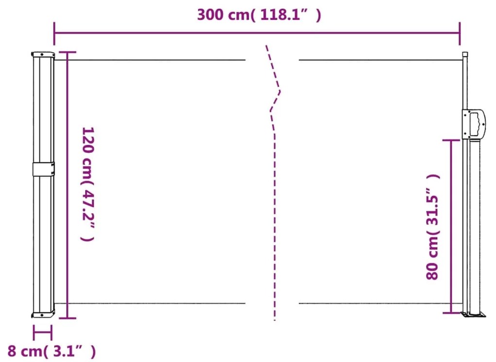 Toldo lateral retrátil 120x300 cm creme