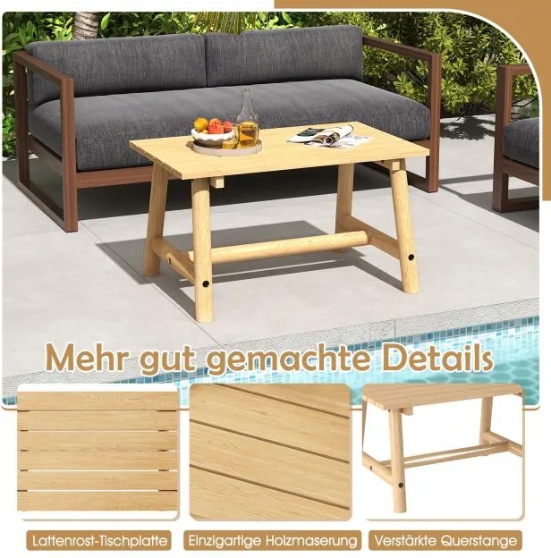 Mesa de jardim em madeira maciça retangular 90 x 55 x 50 cm Natural