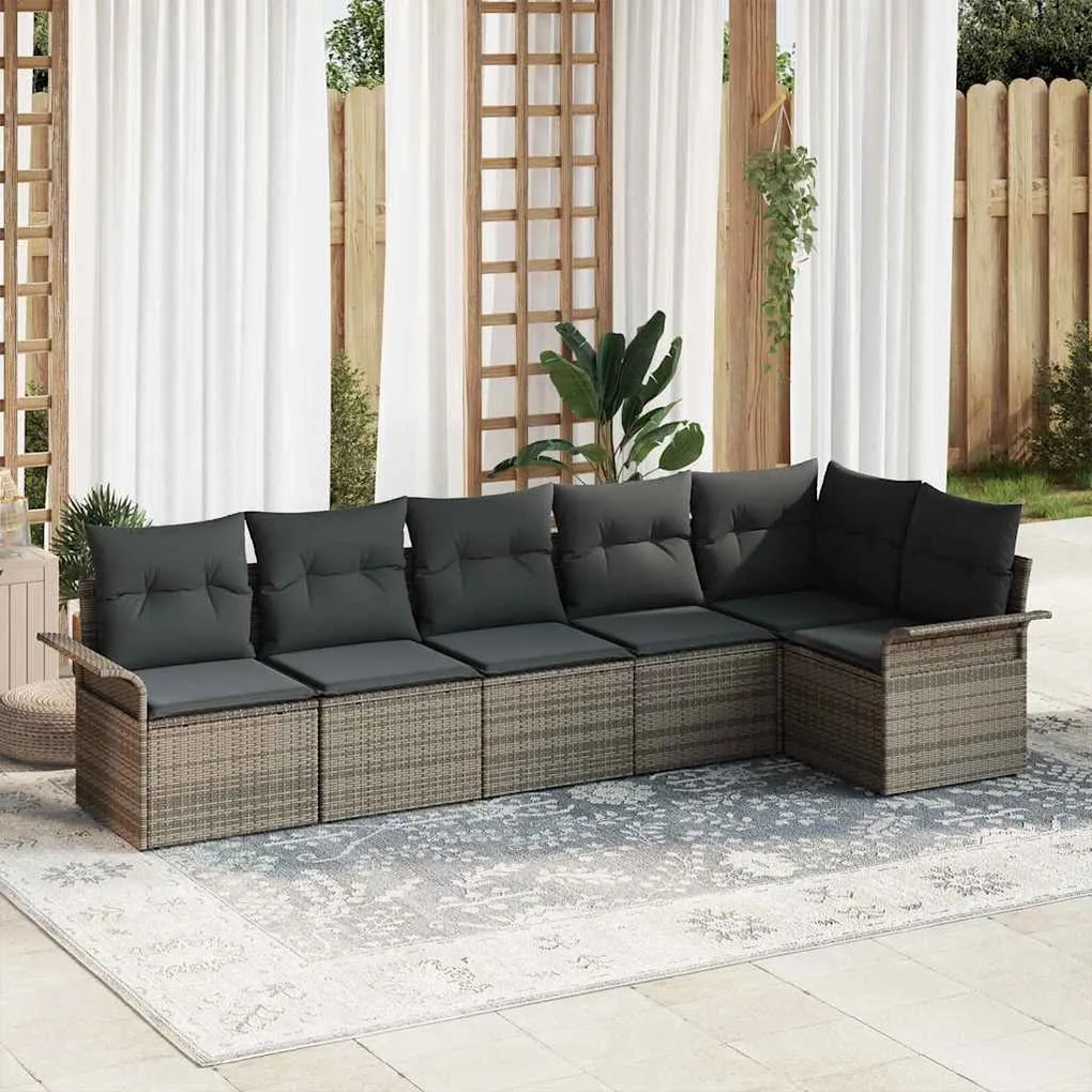 vidaXL Conjunto de Sofá de Jardim de 6 Peças com Almofadas – Cinza em Rattan Sintético