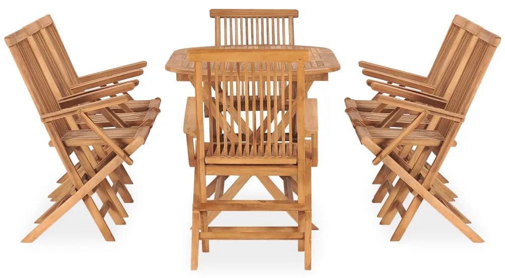 9 pcs conjunto jantar dobrável p/ exterior madeira teca maciça