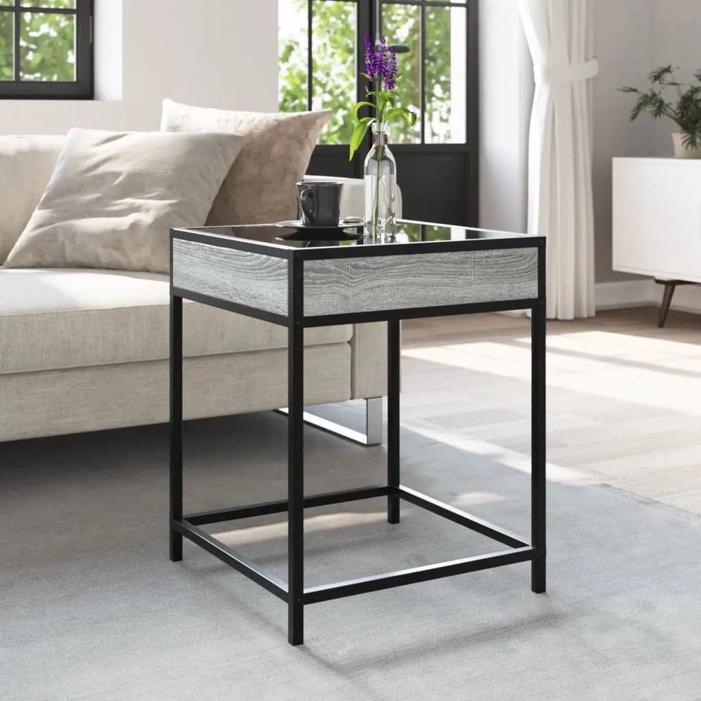 Mesa de centro luzes LED Infinity 40x40x51 cm cinzento sonoma
