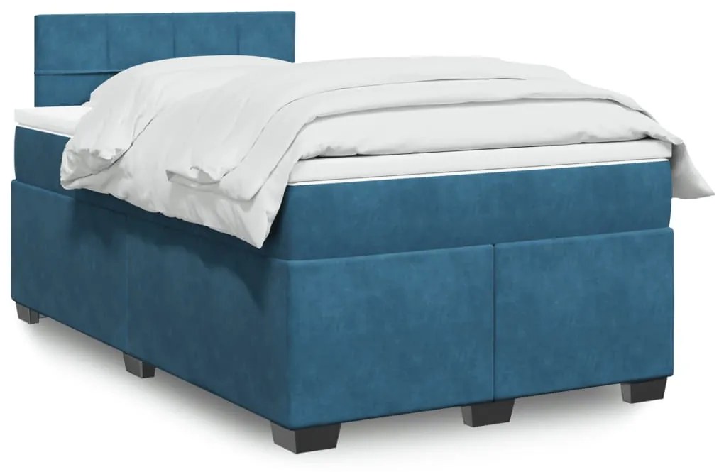 Cama boxspring com colchão 120x190 cm veludo azul