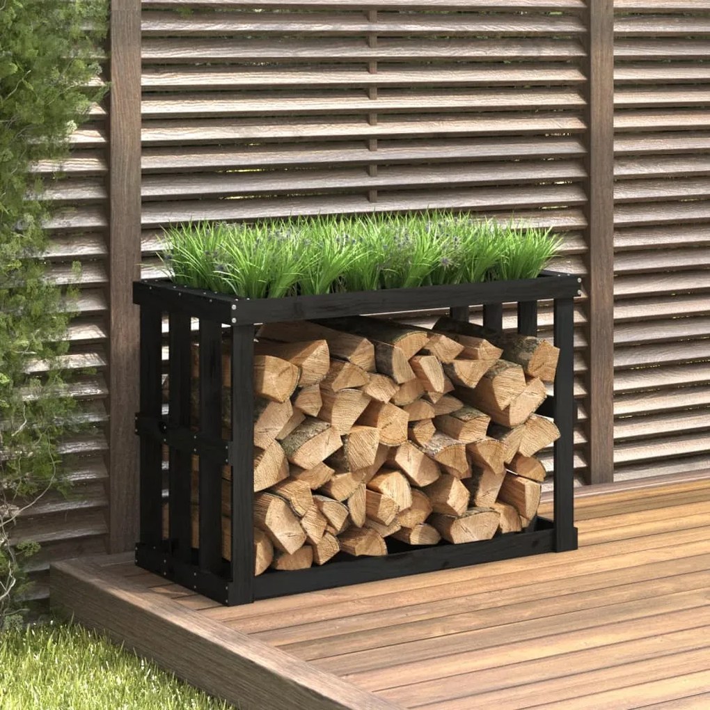 822635 vidaXL Suporte de lenha p/ exterior 108x52x74 cm pinho maciço preto