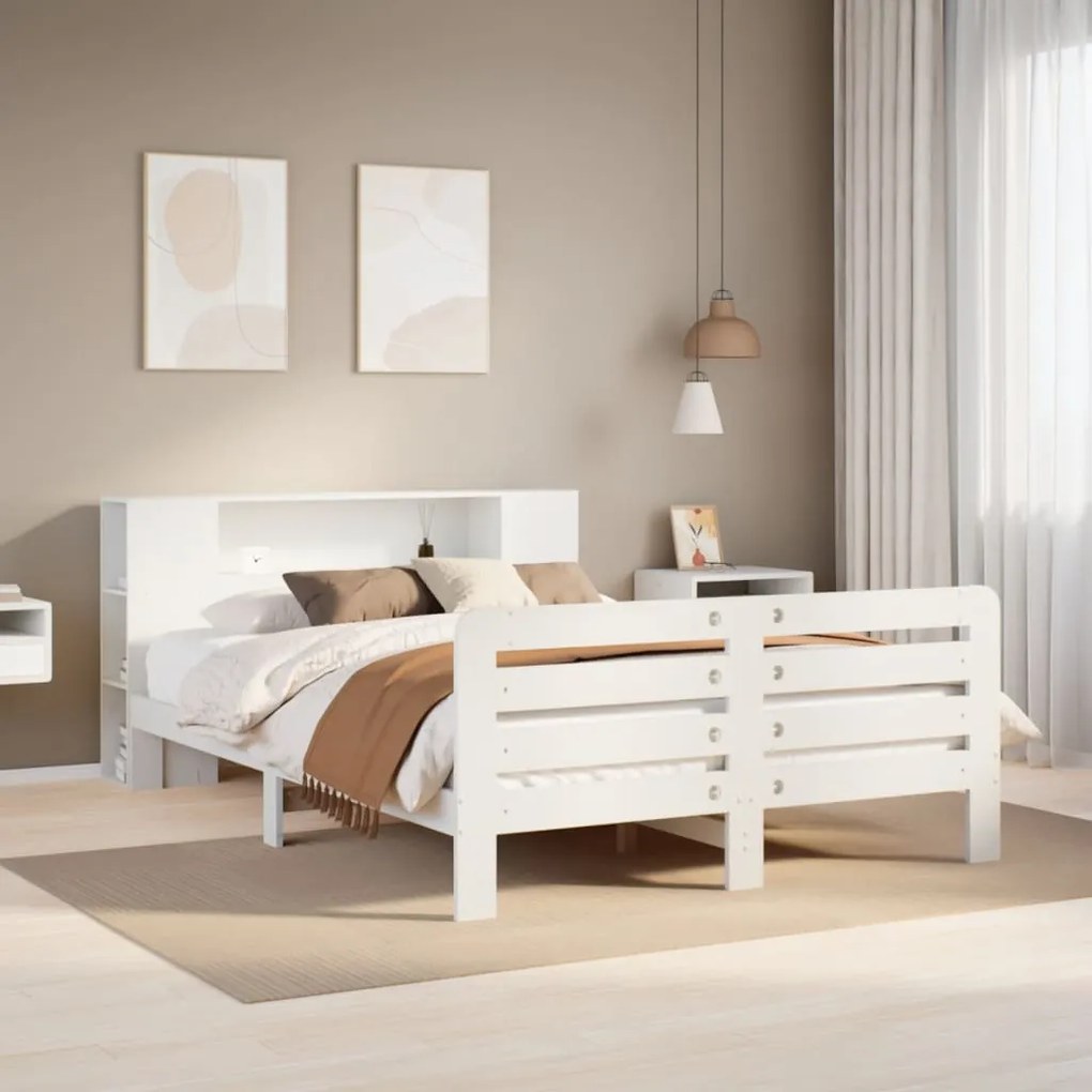 Cama sem colchão 120x190 cm madeira de pinho maciça branco